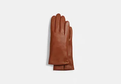 Coach Outlet Sculpted Signature Leather Tech Gloves In Brown