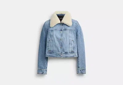Coach Outlet Shearling Collar Denim Jacket In Blue