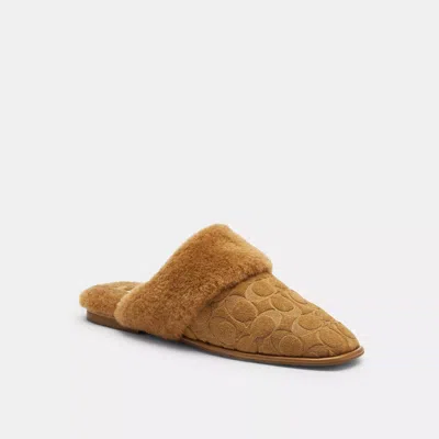 Coach Outlet Sherpa Flat Mule In Signature Suede In Brown