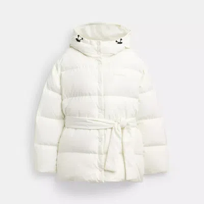 Coach Outlet Short Puffer With Belt In Recycled Polyester In White