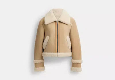 Coach Outlet Short Shearling Jacket In Beige