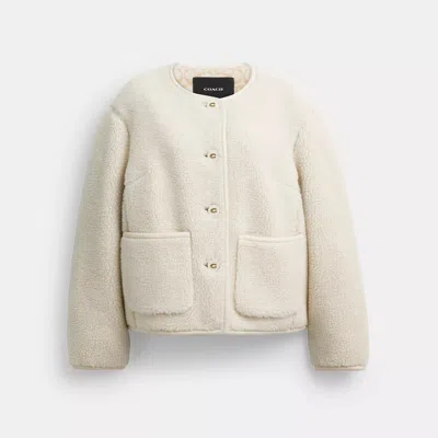 Coach Outlet Short Sherpa Cardi Jacket In White