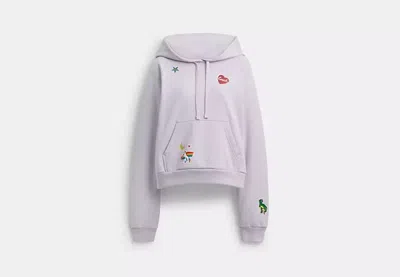 Coach Outlet Shrunken Raglan Hoodie With Sticker Patches In Purple