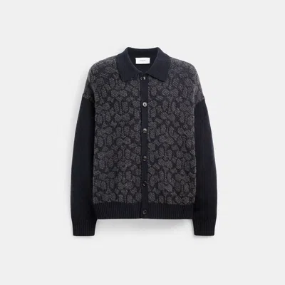 Coach Outlet Signature Cardigan In Midnight Navy