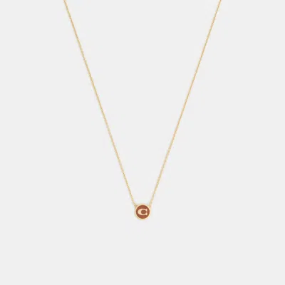 Coach Outlet Signature Enamel Coin Pendant Necklace In Gold/brown