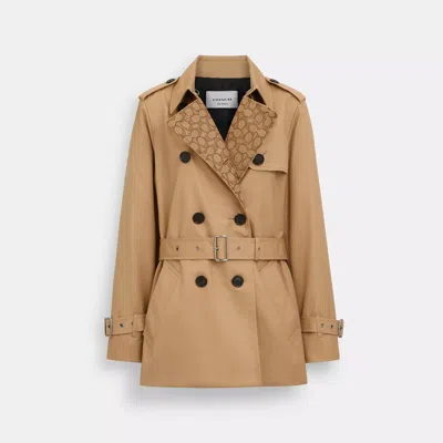 Coach Outlet Signature Lapel Short Trench In Beige