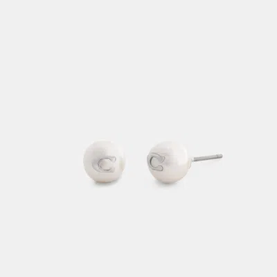 Coach Outlet Signature Pearl Stud Earrings In Silver