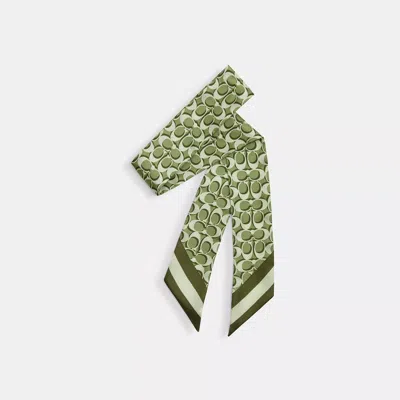 Coach Outlet Signature Print Silk Skinny Scarf In Green