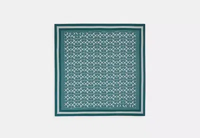 Coach Outlet Signature Print Silk Square Scarf In Blue
