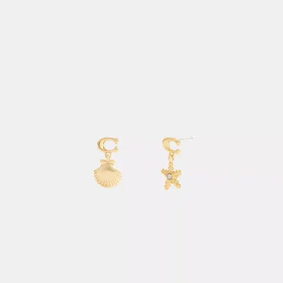 Coach Outlet Signature Starfish And Shell Drop Earrings In Gold