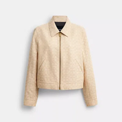 Coach Outlet Signature Zip Front Jacket In Brown