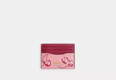 Coach Outlet Slim Id Card Case With Cherry Print In Pink