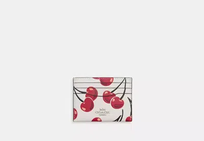 Coach Outlet Slim Id Card Case With Cherry Print In White