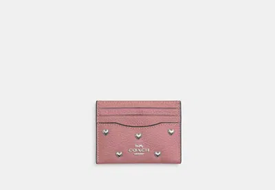 Coach Outlet Slim Id Card Case With Heart Rivets In Pink