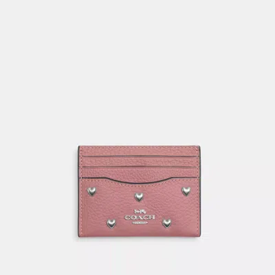 Coach Outlet Slim Id Card Case With Heart Rivets In Silver