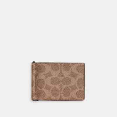 Coach Outlet Slim Money Clip Billfold Wallet In Signature Canvas In Beige