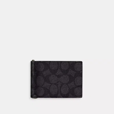 Coach Outlet Slim Money Clip Billfold Wallet In Signature Canvas In Grey