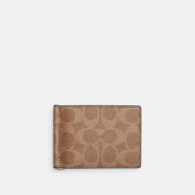 Coach Outlet Slim Money Clip Billfold Wallet In Silver/tan/black