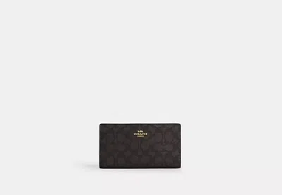 Coach Outlet Slim Zip Wallet In Signature Canvas In Beige