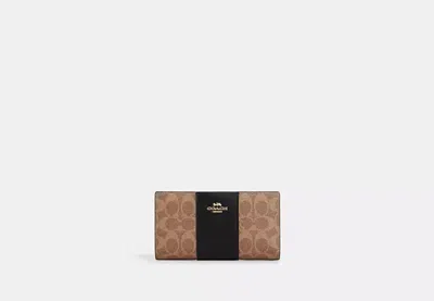 Coach Outlet Slim Zip Wallet In Signature Canvas With Stripe In Beige