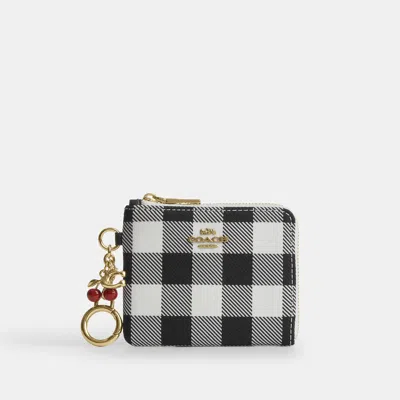 Coach Outlet Small Corner Zip Wallet With Gingham Print And Charms In Gold/black