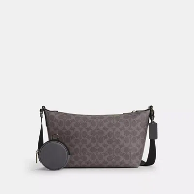 Coach Outlet Small Finn Crossbody Bag With Pouch In Signature Canvas In Gray