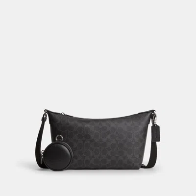 Coach Outlet Small Finn Crossbody Bag With Pouch In Silver/black Signature