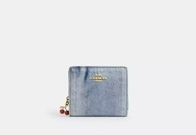 Coach Outlet Snap Wallet In Loved Denim With Charm In Blue