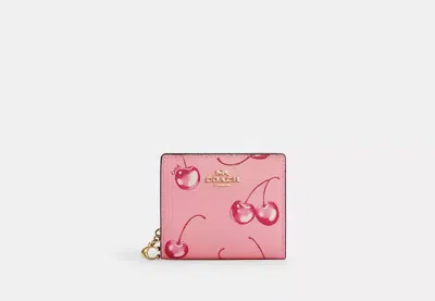 Coach Outlet Snap Wallet With Cherry Print In Pink