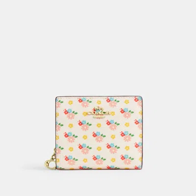 Coach Outlet Snap Wallet With Floral Print And Charm In White