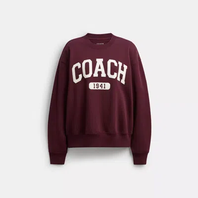 Coach Outlet Sporty Signature Boyfriend Crewneck Sweatshirt In Burgundy