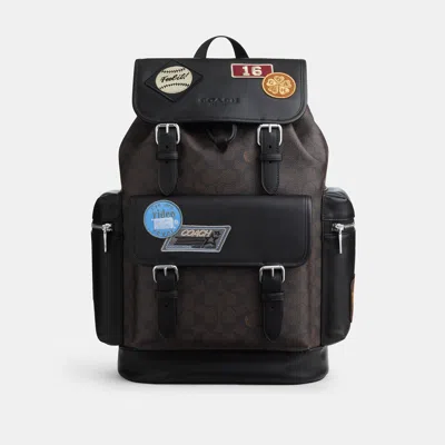 Coach Outlet Sprint Backpack In Signature Canvas With Patches In Silver/walnut/black