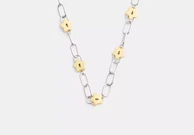 Coach Outlet Star Padlock Chain Link Necklace In Silver