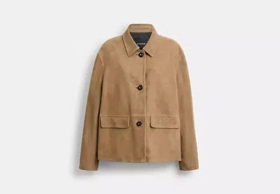 Coach Outlet Suede Coat In Brown