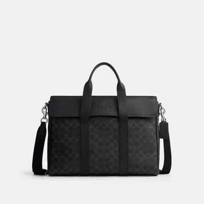 Coach Outlet Sullivan Portfolio Brief In Silver/black Signature