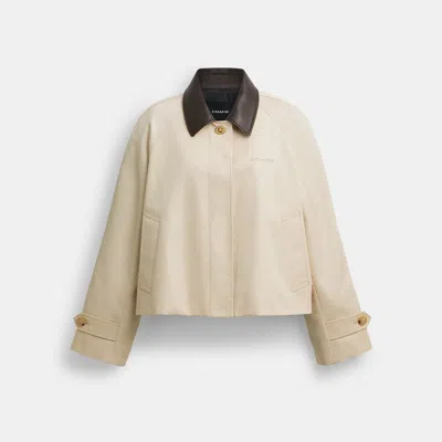 Coach Outlet Swing Trench Coat With Leather Collar In Driftwood
