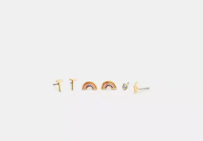 Coach Outlet T Initial Stud Earrings Set In Yellow