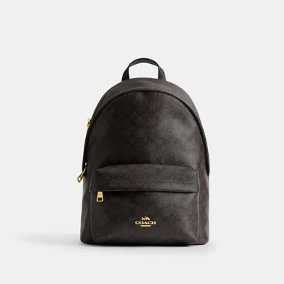 Coach Outlet Taylor Small Backpack In Signature Canvas In Gold/walnut/black