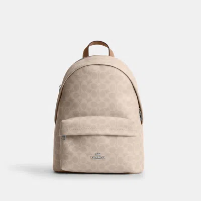 Coach Outlet Taylor Small Backpack In Signature Canvas In Silver/sand/taupe