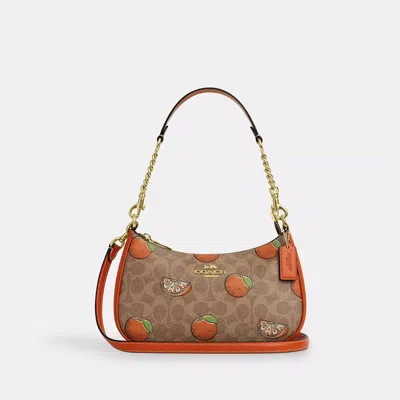 Coach Outlet Teri Shoulder Bag In Signature Canvas With Orange Print