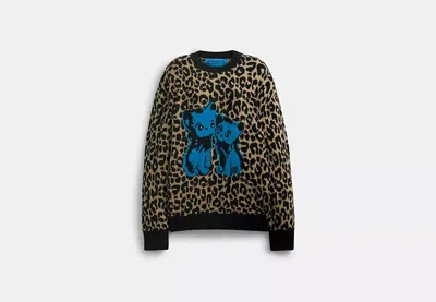 Coach Outlet The Lil Nas X Drop Leopard Print Crewneck Sweater In Black