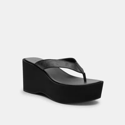 Coach Outlet Thong Wedge Sandal In Signature Canvas In Black