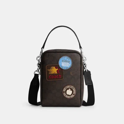 Coach Outlet Tristan Crossbody Bag 14 In Signature Canvas With Patches In Silver/walnut/black