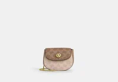 Coach Outlet Turnlock Card Case In Blocked Signature Canvas In Brown