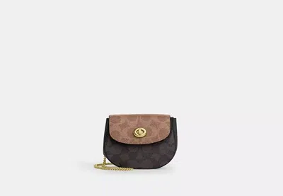 Coach Outlet Turnlock Card Case In Blocked Signature Canvas In Brown