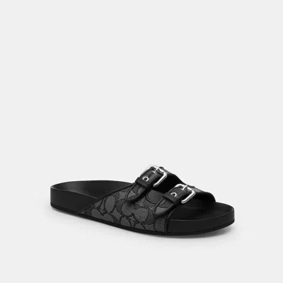 Coach Outlet Two Band Buckle Sandal In Signature Jacquard In Black