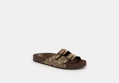 Coach Outlet Two Band Buckle Sandal In Signature Jacquard In Brown