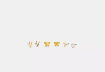 Coach Outlet V Initial Stud Earrings Set In Yellow