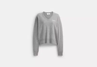 Coach Outlet V Neck Sweater In Grey