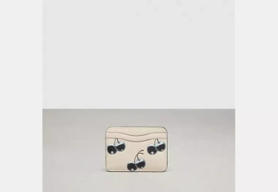 Coach Outlet Wavy Card Case In Coachtopia Leather: Cherry Print In White